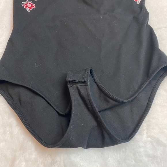 Forever 21 Black Embroidered Red Roses Criss Cross Back Bodysuit - Picture 7 of 12